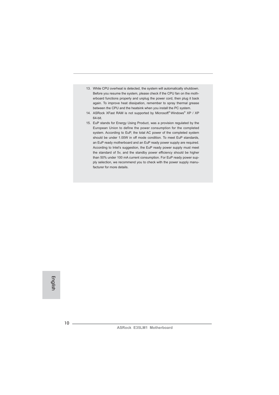 English | ASRock E35LM1 User Manual | Page 10 / 119