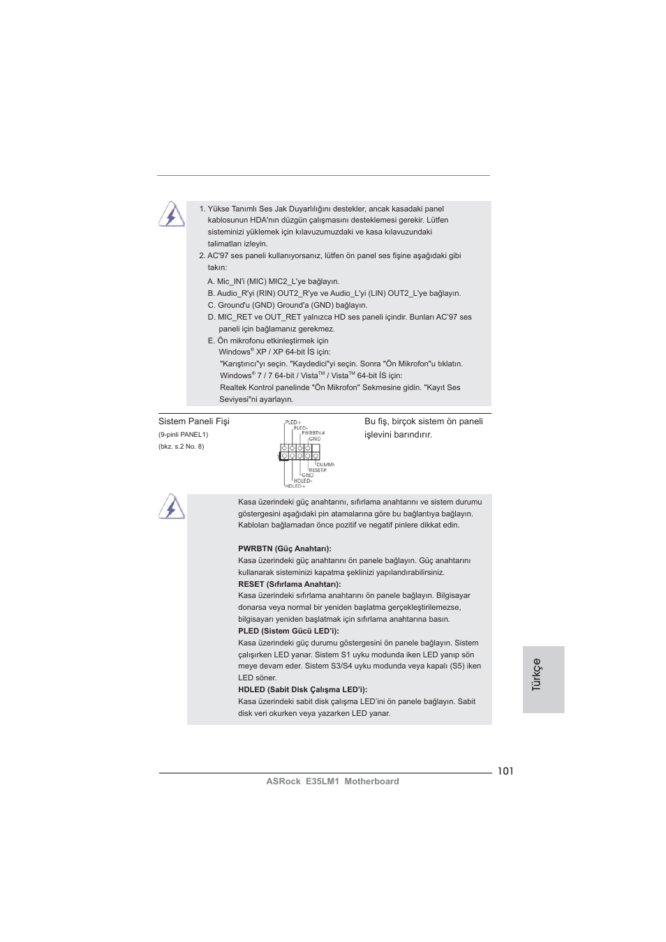 Türkçe | ASRock E35LM1 User Manual | Page 101 / 119