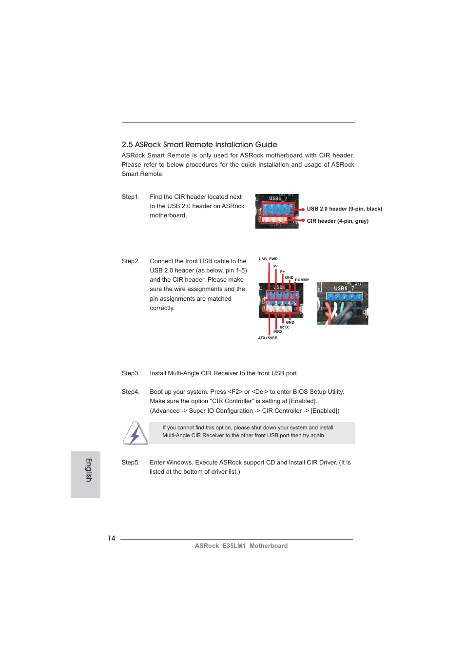 English, 5 asrock smart remote installation guide | ASRock E35LM1 User Manual | Page 14 / 119