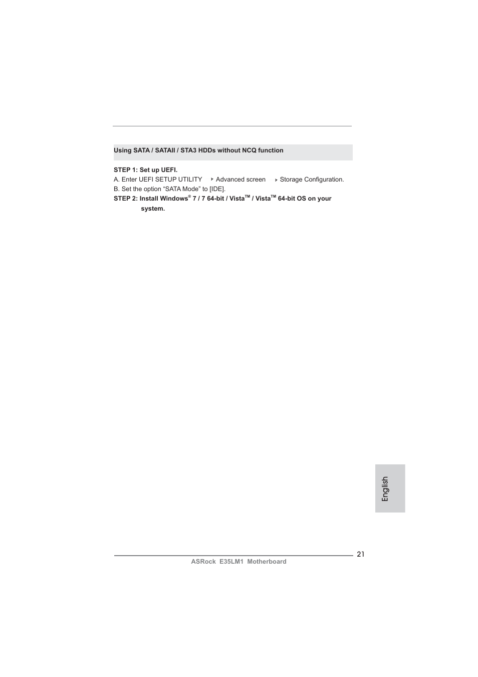 English | ASRock E35LM1 User Manual | Page 21 / 119