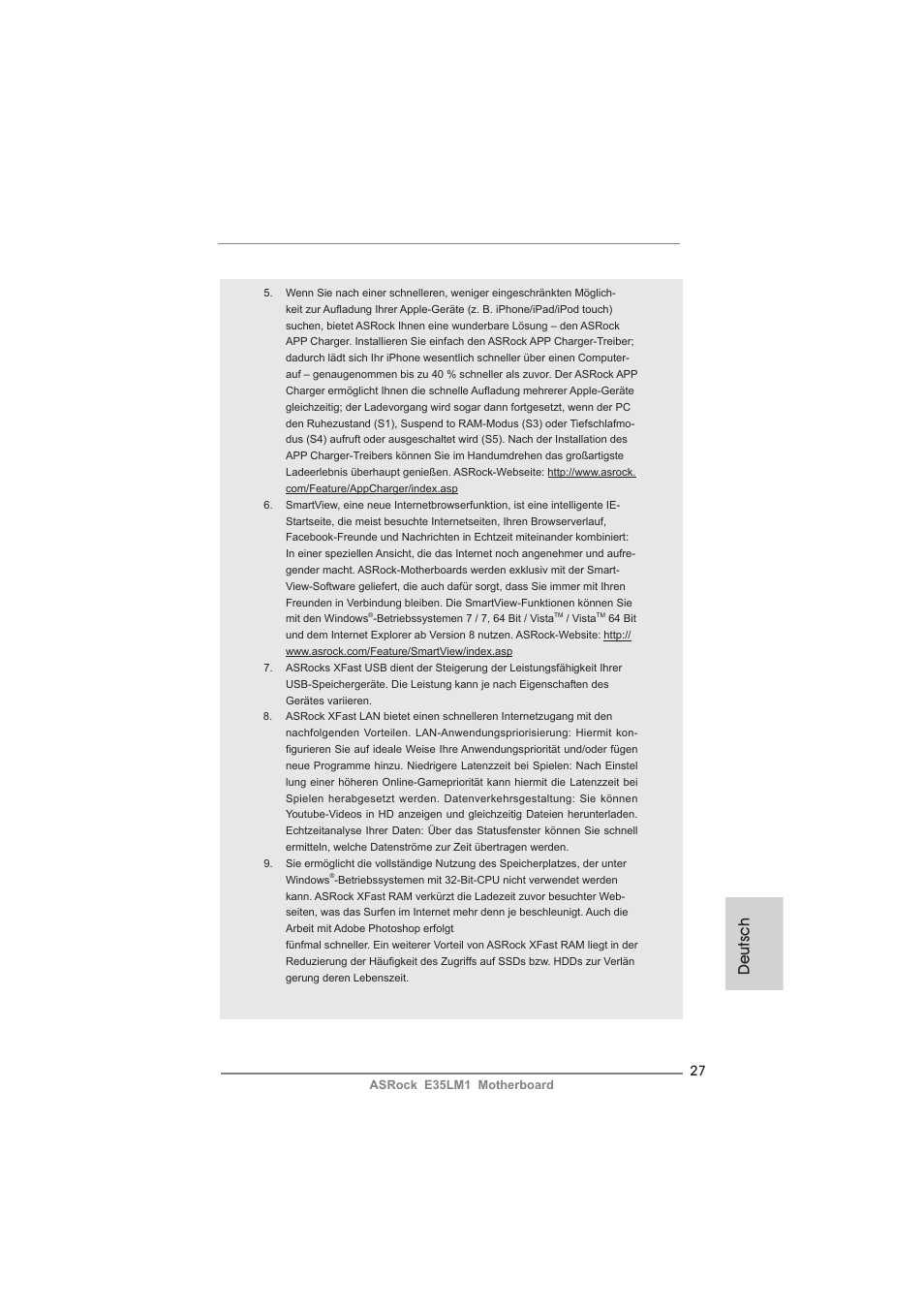 Deutsch | ASRock E35LM1 User Manual | Page 27 / 119