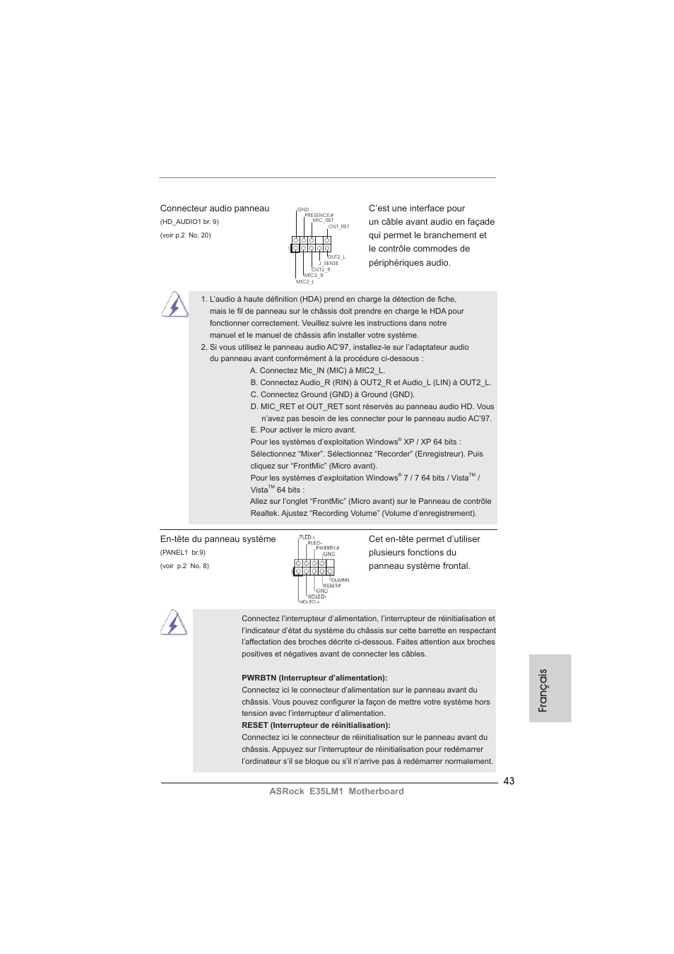 Français | ASRock E35LM1 User Manual | Page 43 / 119