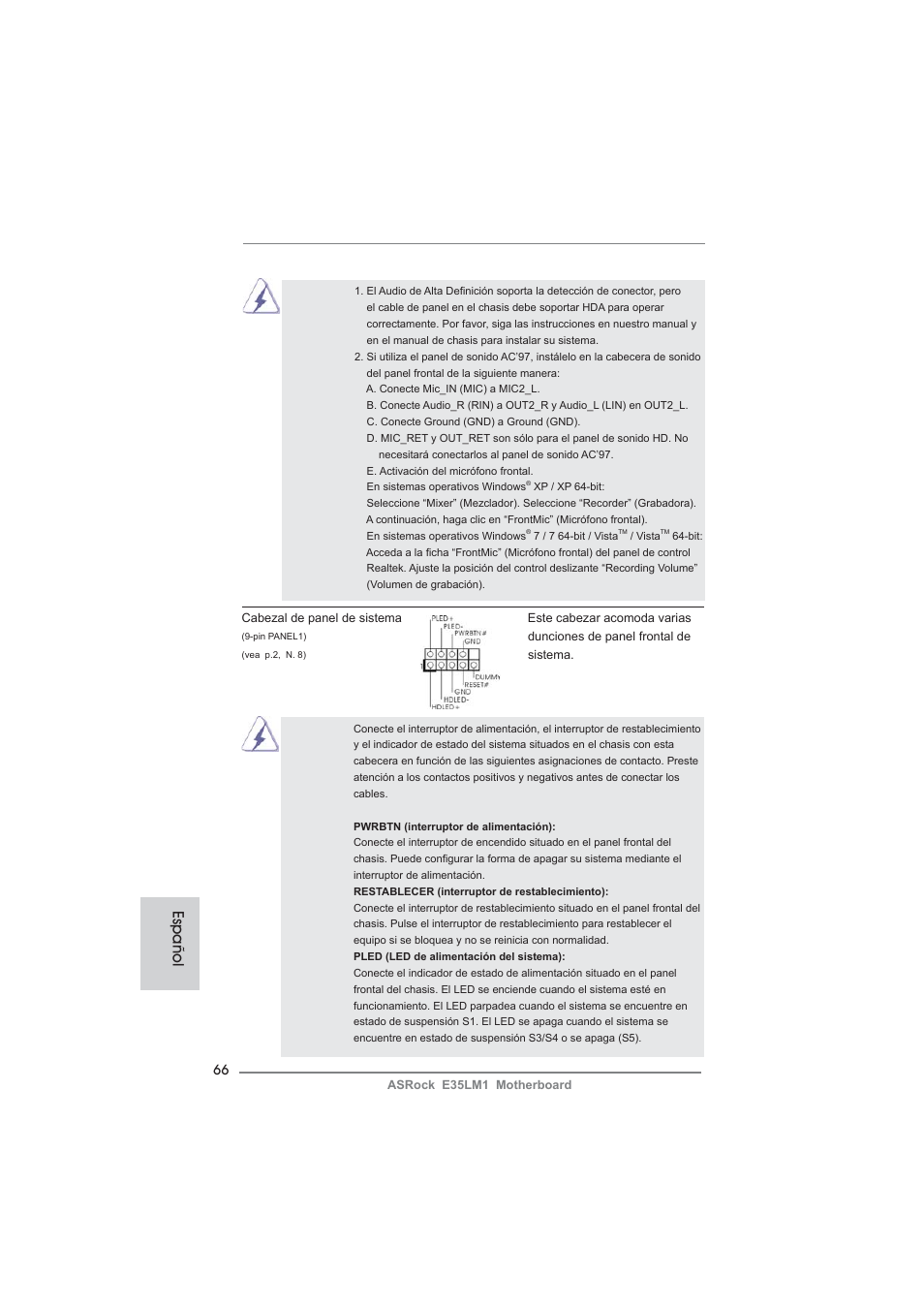 Español | ASRock E35LM1 User Manual | Page 66 / 119