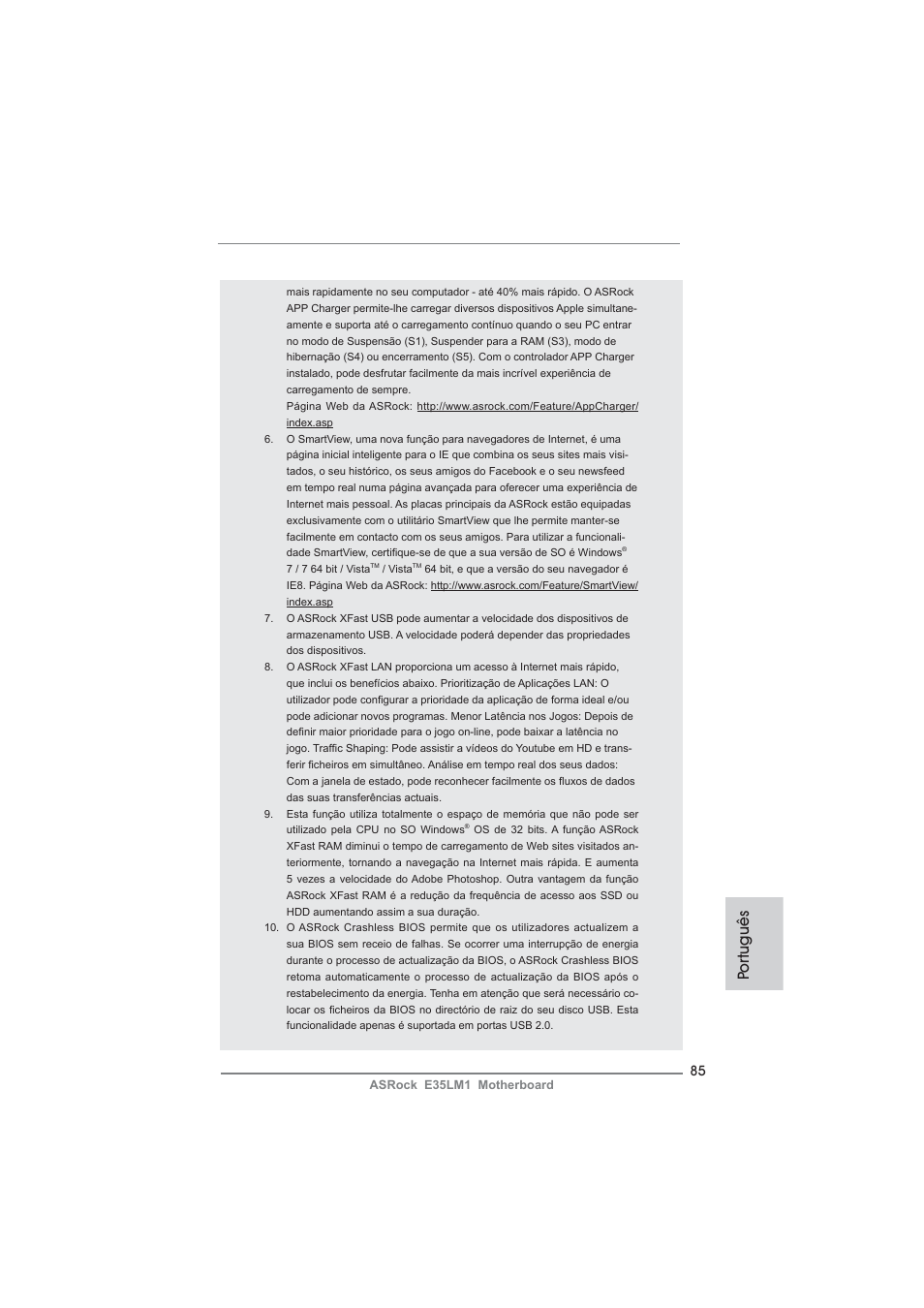 Po rtuguês | ASRock E35LM1 User Manual | Page 85 / 119