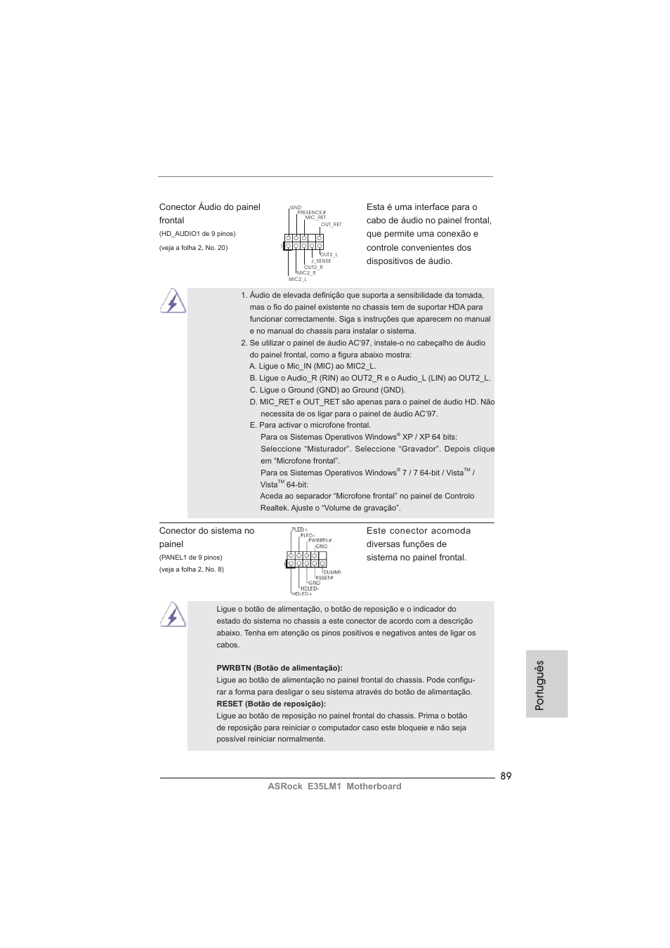 Po rtuguês | ASRock E35LM1 User Manual | Page 89 / 119