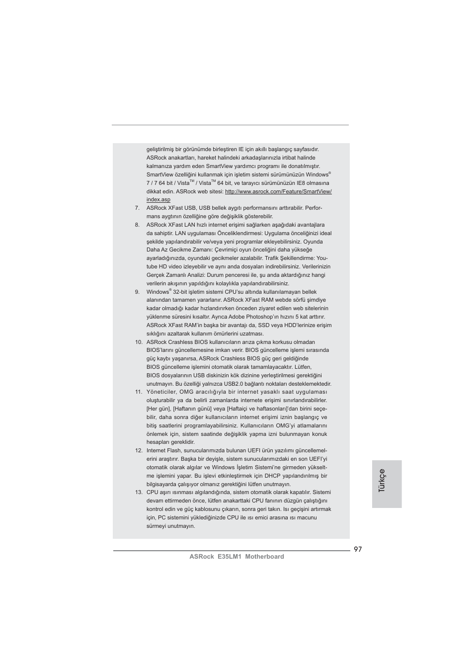 Türkçe | ASRock E35LM1 User Manual | Page 97 / 119
