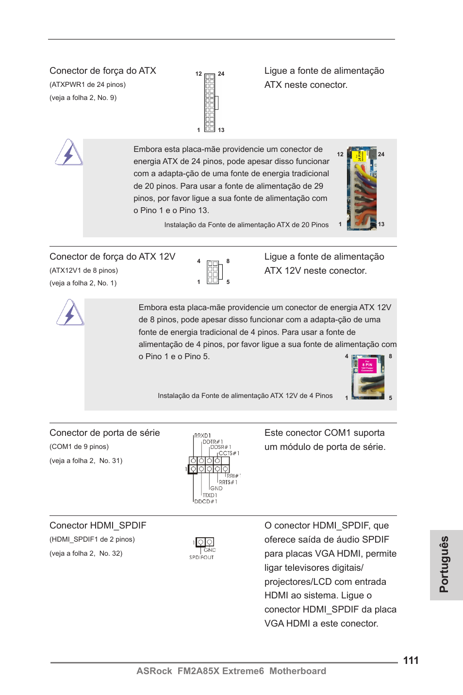 Português | ASRock FM2A85X Extreme6 User Manual | Page 111 / 186