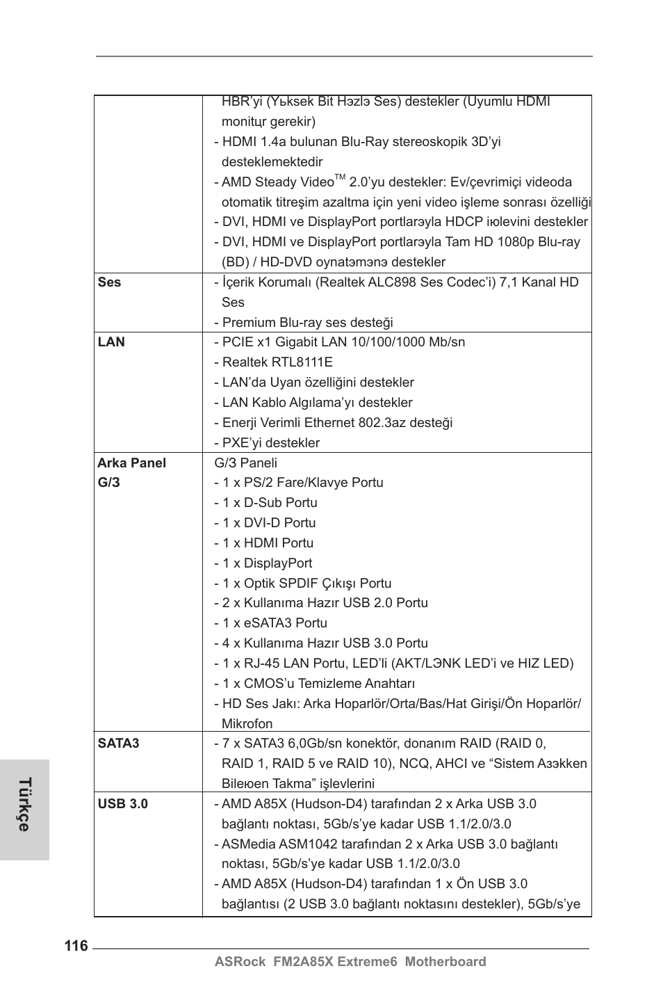 Türkçe | ASRock FM2A85X Extreme6 User Manual | Page 116 / 186