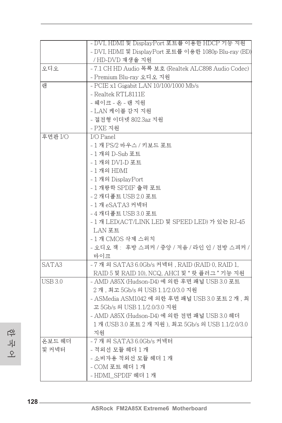 한 국 어 | ASRock FM2A85X Extreme6 User Manual | Page 128 / 186