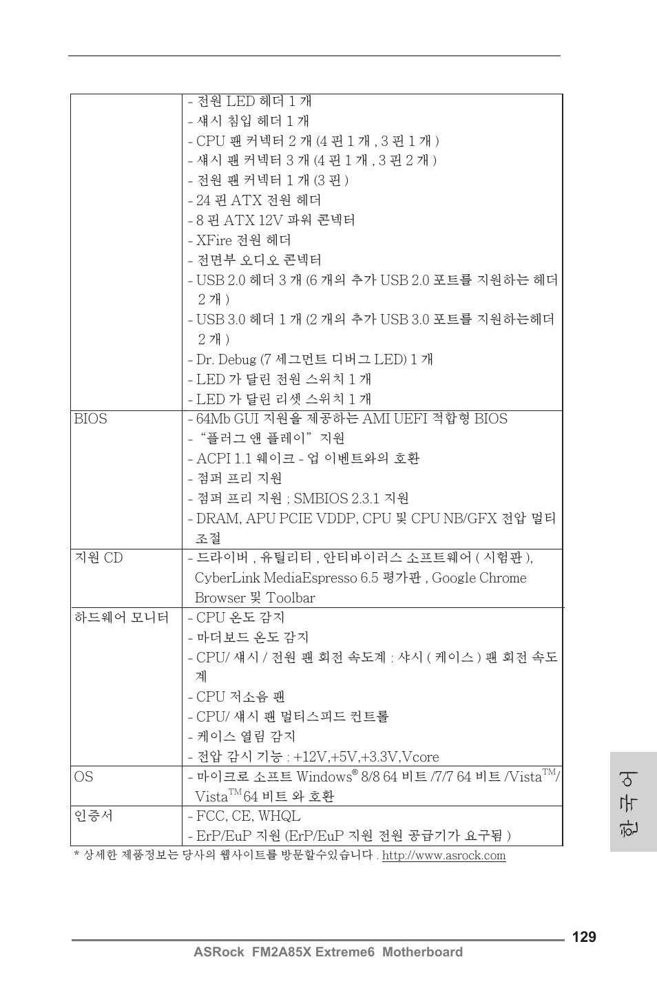 한 국 어 | ASRock FM2A85X Extreme6 User Manual | Page 129 / 186