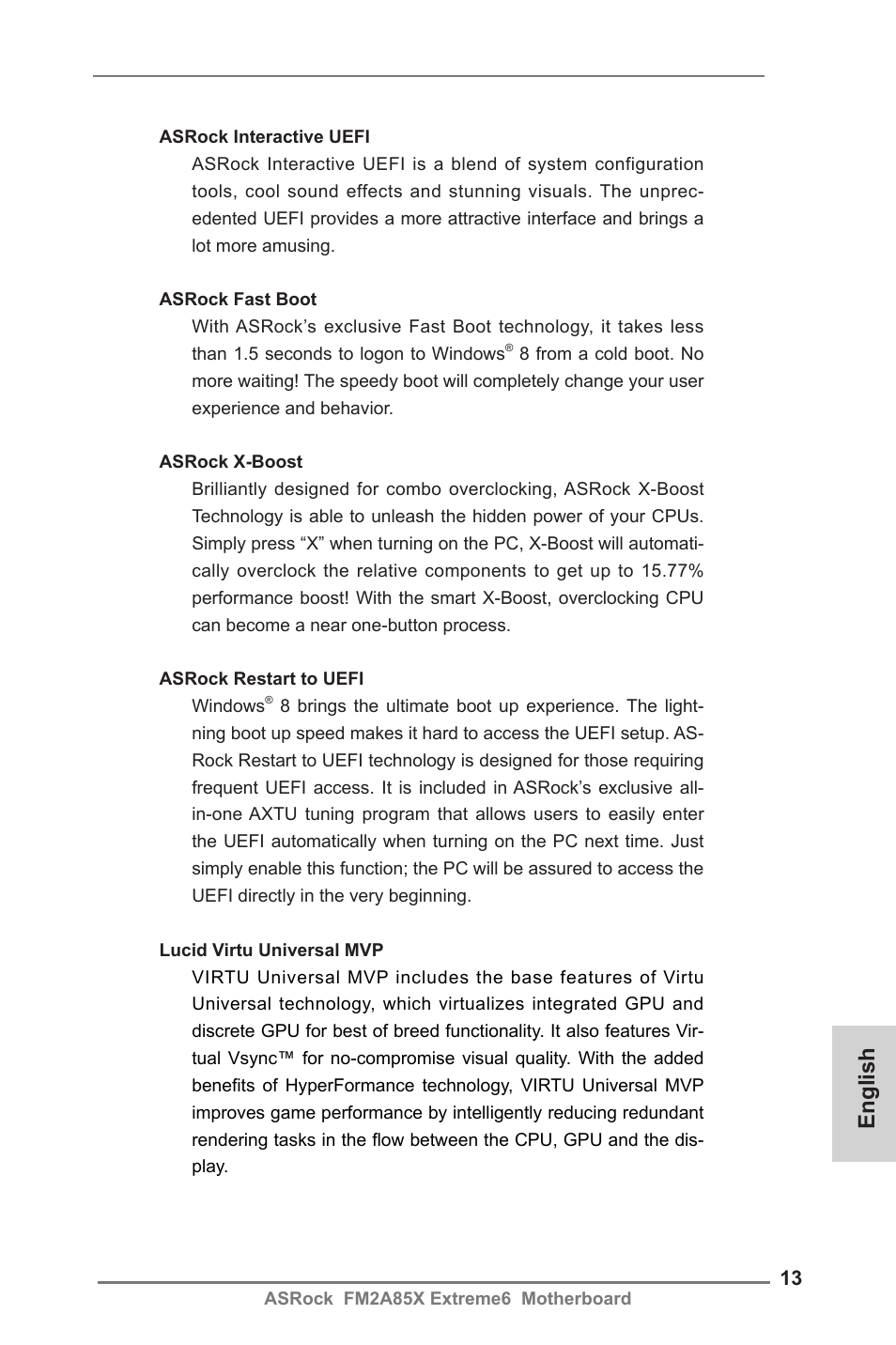 English | ASRock FM2A85X Extreme6 User Manual | Page 13 / 186