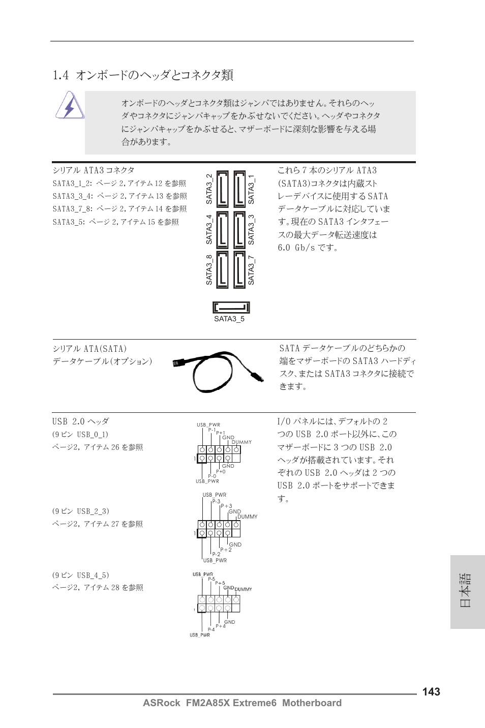 4 オンボードのヘッダとコネクタ類, Asrock fm2a85x extreme6 motherboard | ASRock FM2A85X Extreme6 User Manual | Page 143 / 186