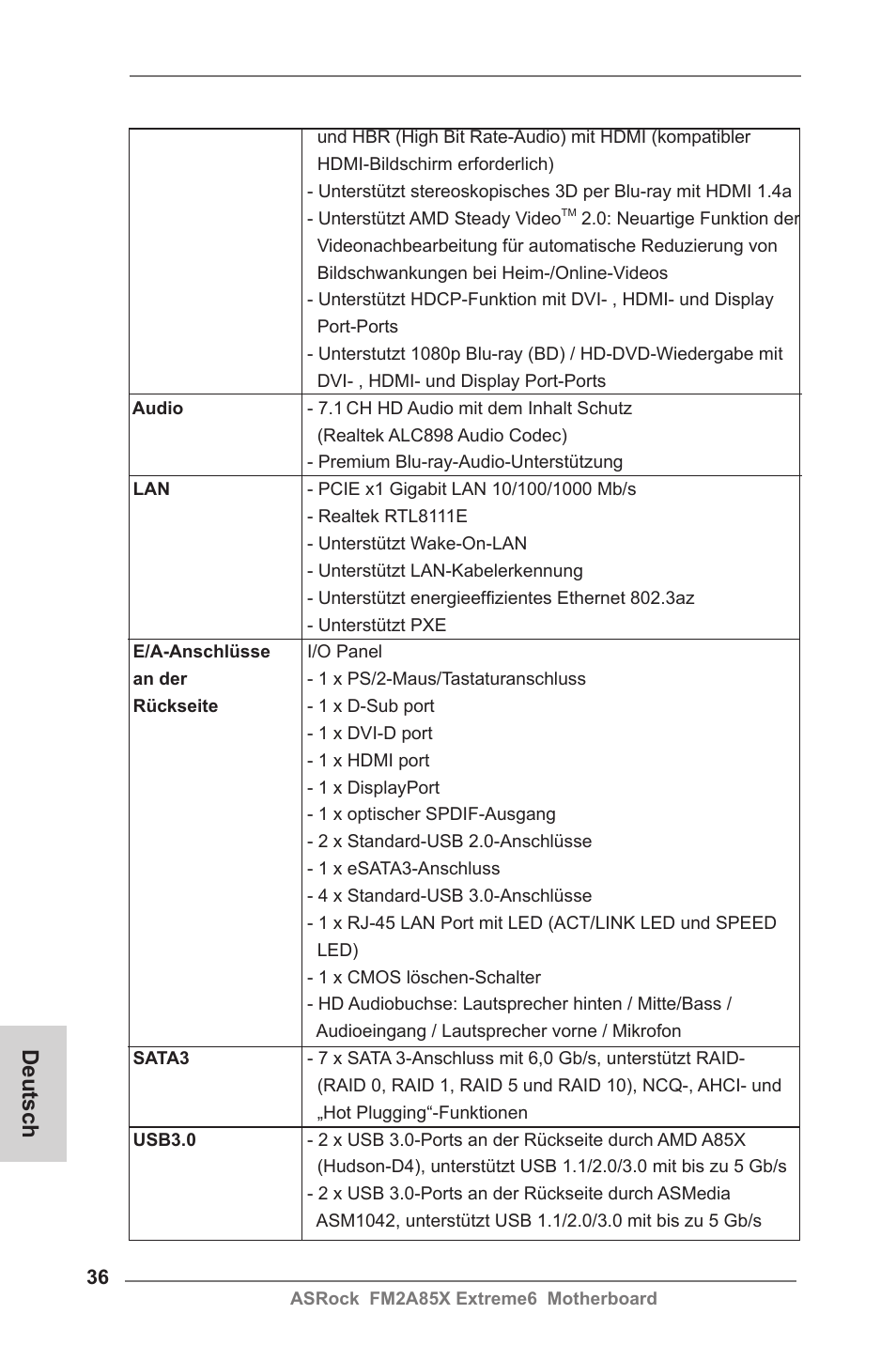 Deutsch | ASRock FM2A85X Extreme6 User Manual | Page 36 / 186