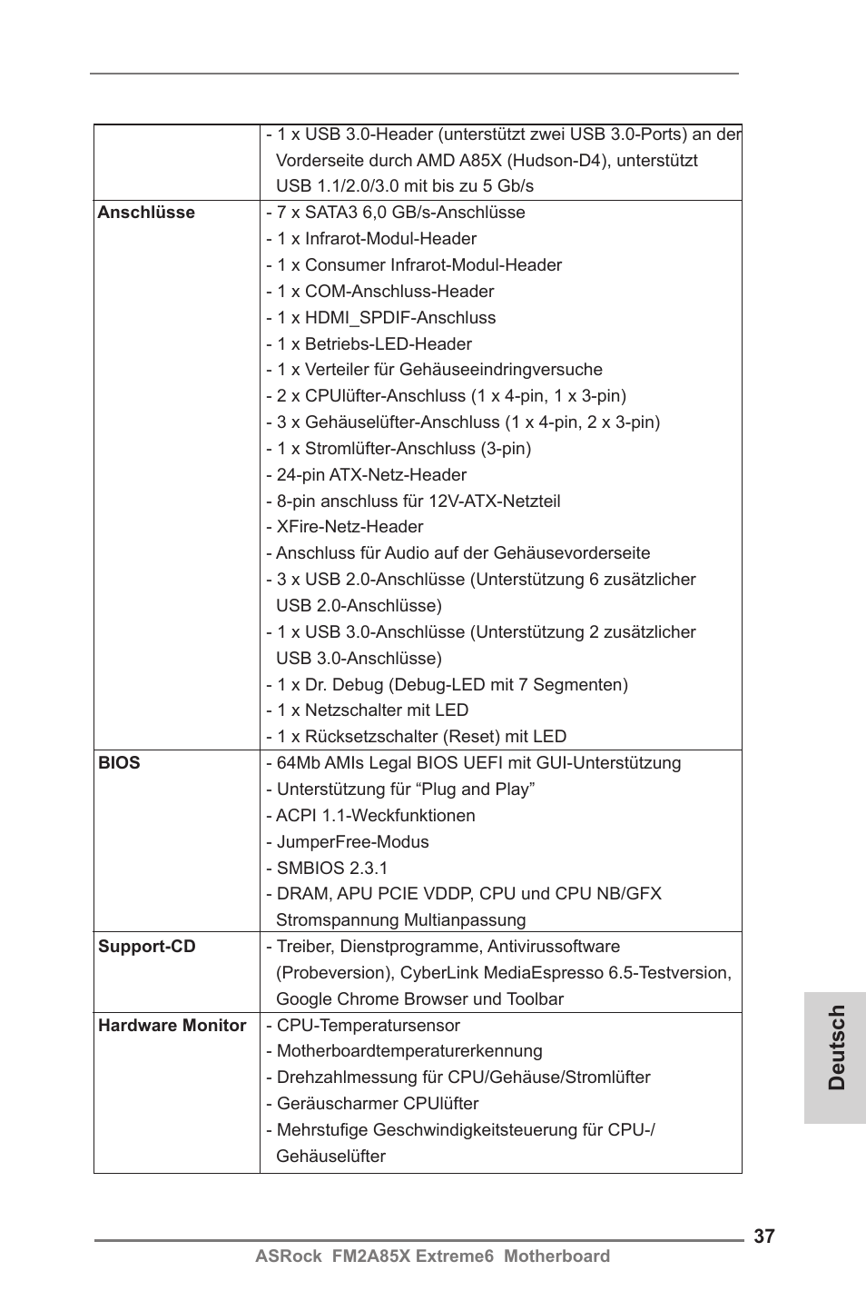 Deutsch | ASRock FM2A85X Extreme6 User Manual | Page 37 / 186