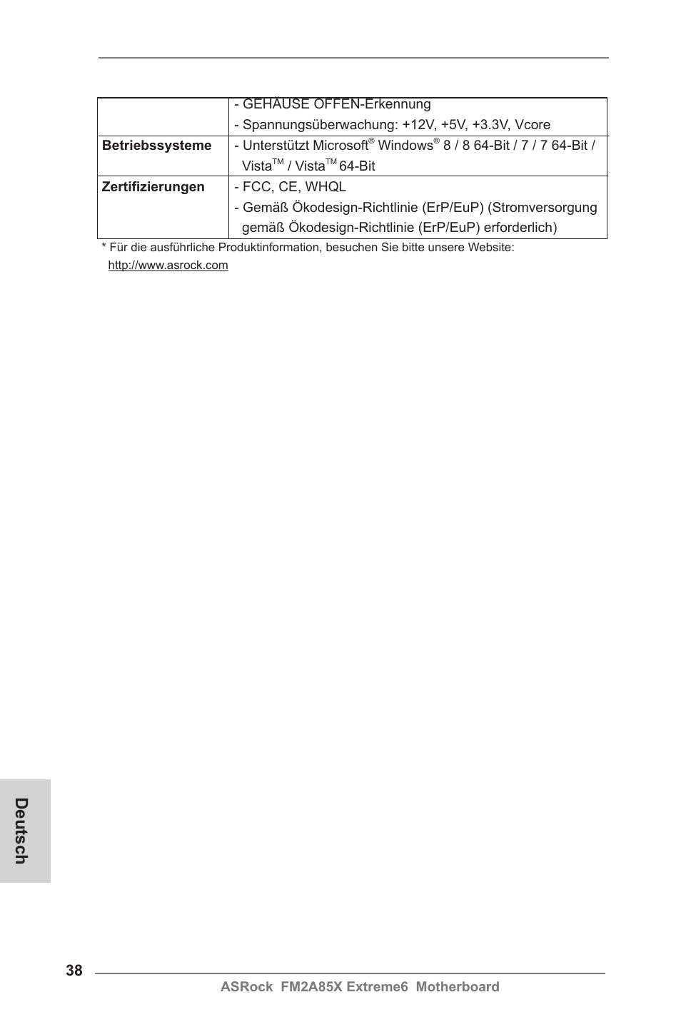 Deutsch | ASRock FM2A85X Extreme6 User Manual | Page 38 / 186