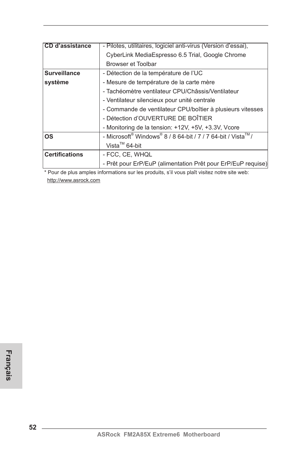 Français | ASRock FM2A85X Extreme6 User Manual | Page 52 / 186