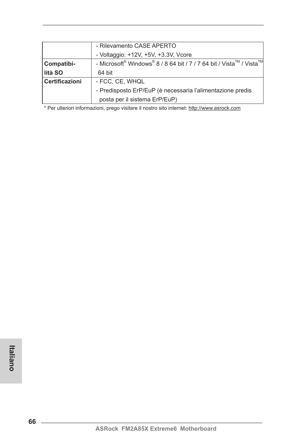 Italiano | ASRock FM2A85X Extreme6 User Manual | Page 66 / 186