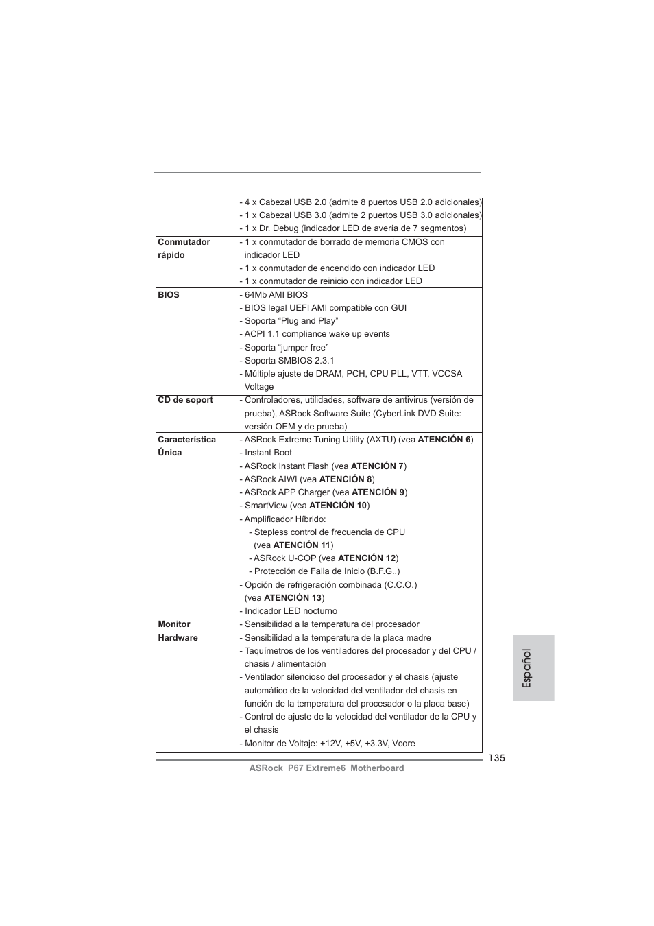 Español | ASRock P67 Extreme6 User Manual | Page 135 / 312