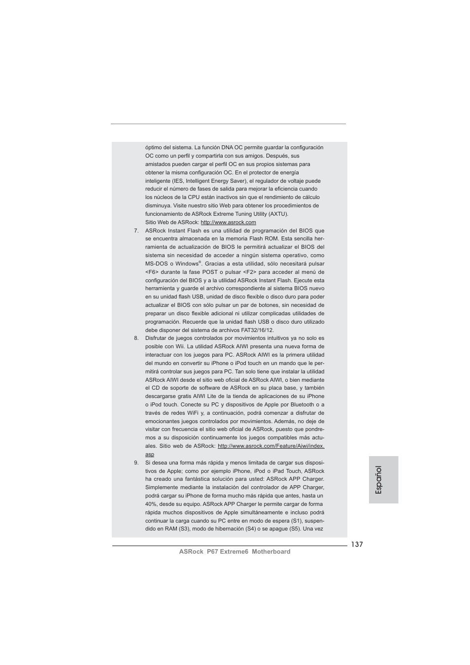 Español | ASRock P67 Extreme6 User Manual | Page 137 / 312