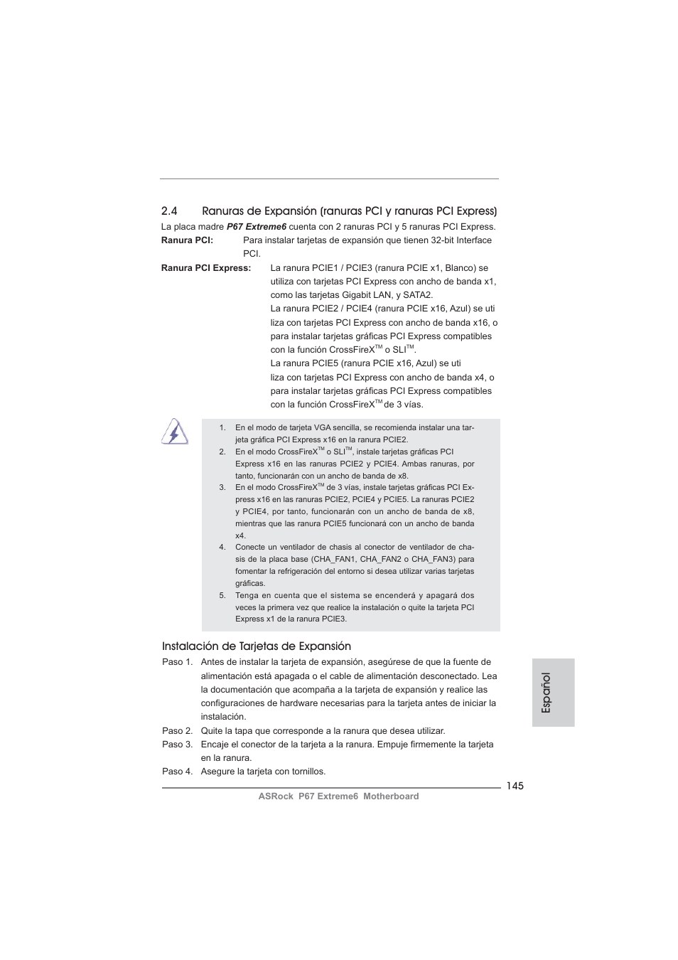 Español instalación de tarjetas de expansión | ASRock P67 Extreme6 User Manual | Page 145 / 312