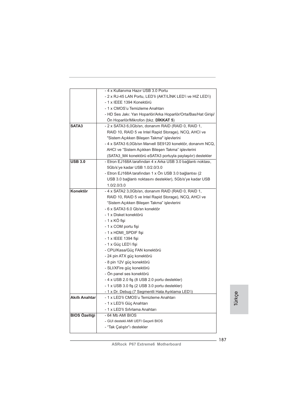Türkçe | ASRock P67 Extreme6 User Manual | Page 187 / 312