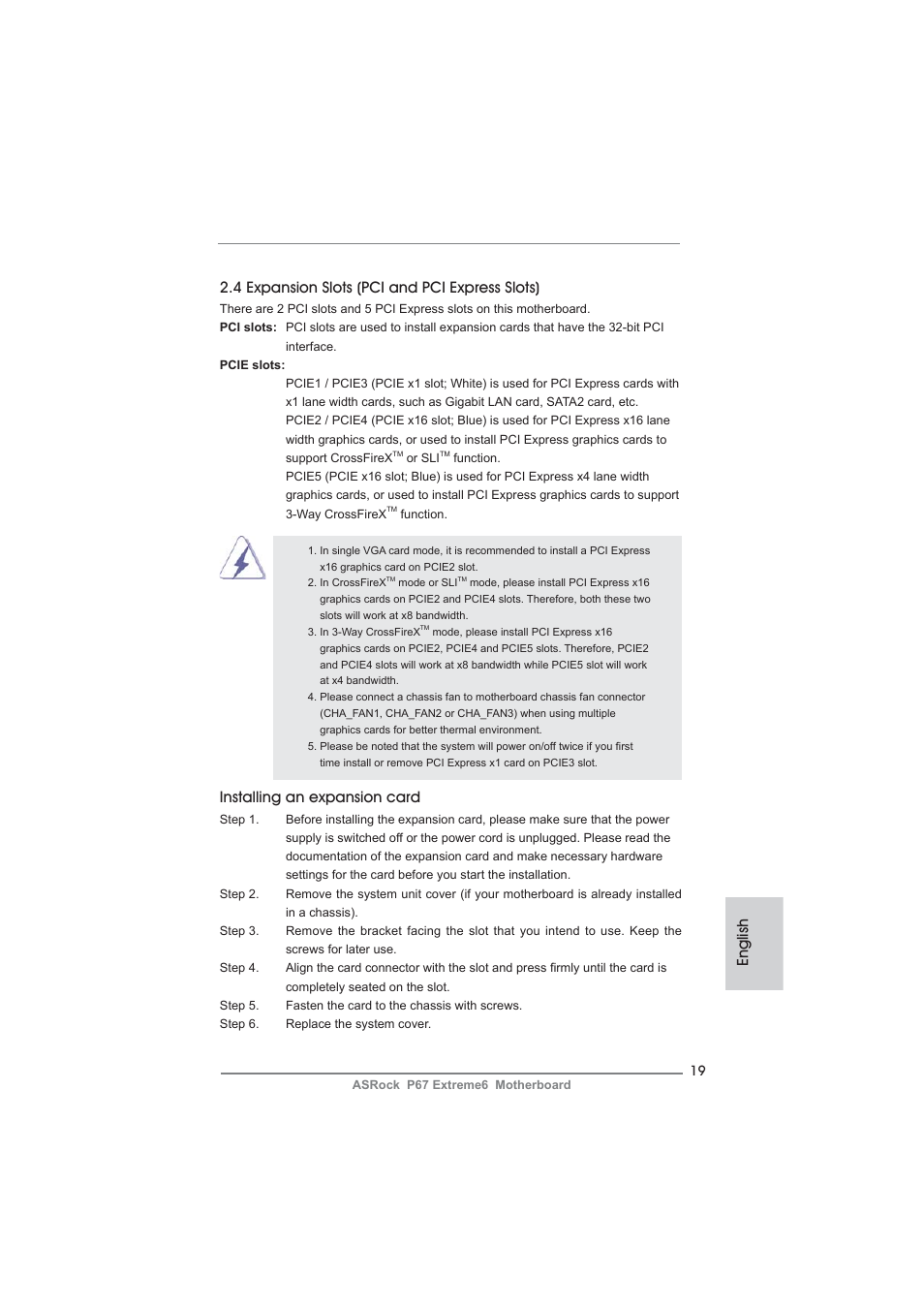 Installing an expansion card | ASRock P67 Extreme6 User Manual | Page 19 / 312