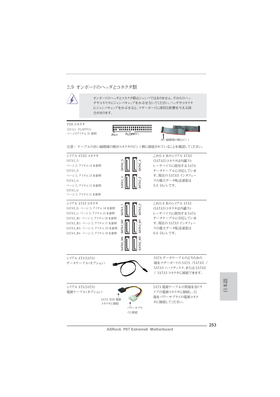 9 オンボードのヘッダとコネクタ類 | ASRock P67 Extreme6 User Manual | Page 253 / 312
