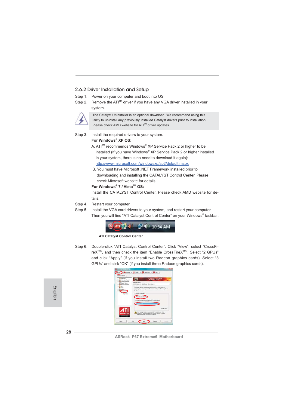 English, 2 driver installation and setup | ASRock P67 Extreme6 User Manual | Page 28 / 312