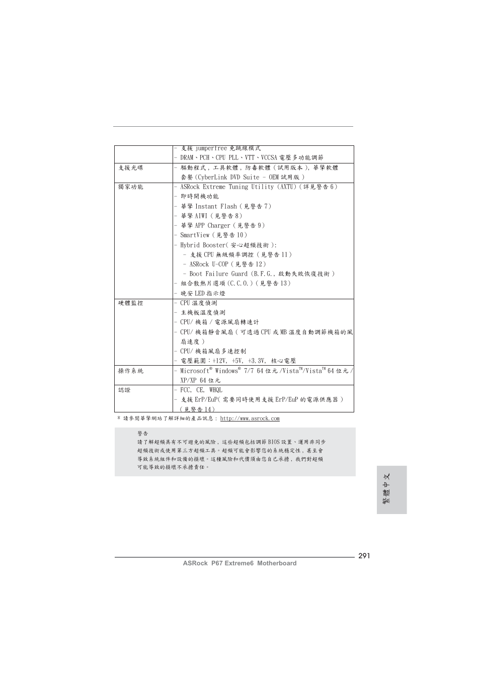 繁體中文 | ASRock P67 Extreme6 User Manual | Page 291 / 312