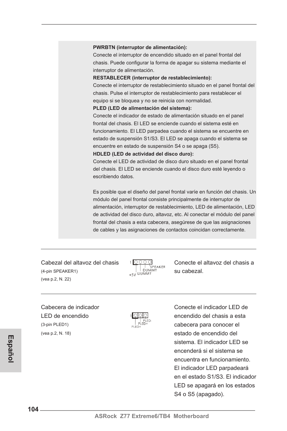 Español | ASRock Z77 Extreme6__TB4 User Manual | Page 104 / 206