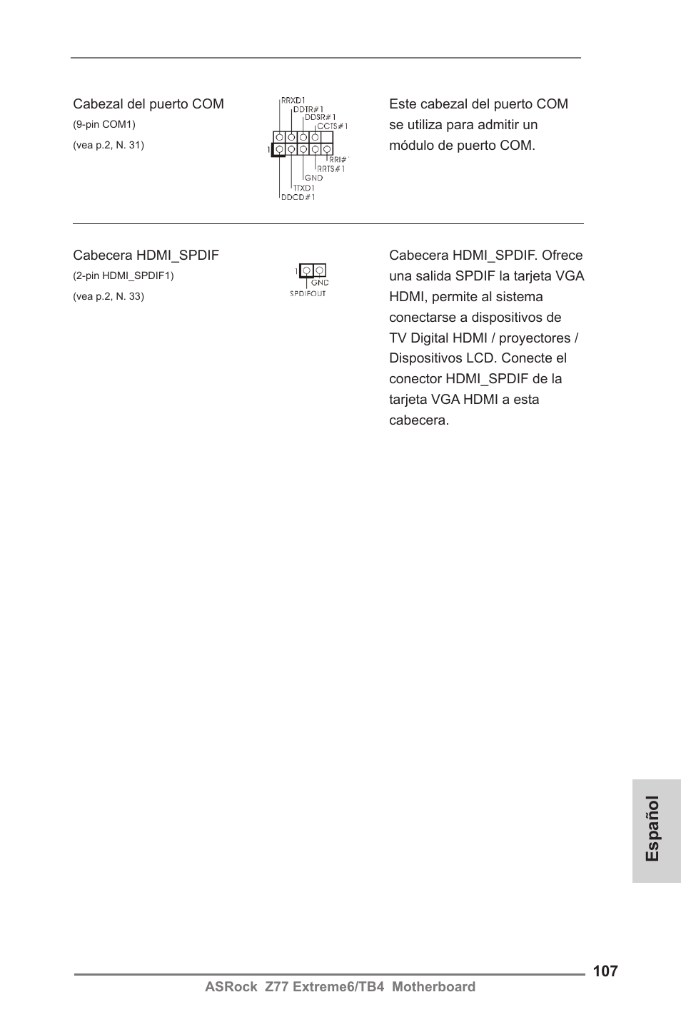Español | ASRock Z77 Extreme6__TB4 User Manual | Page 107 / 206