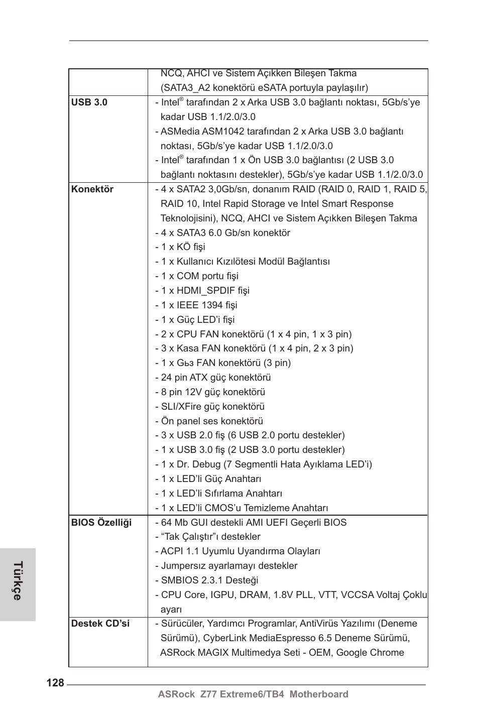 Türkçe | ASRock Z77 Extreme6__TB4 User Manual | Page 128 / 206