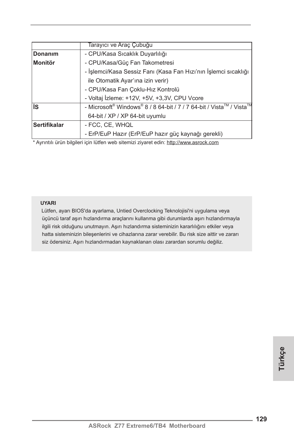 Türkçe | ASRock Z77 Extreme6__TB4 User Manual | Page 129 / 206