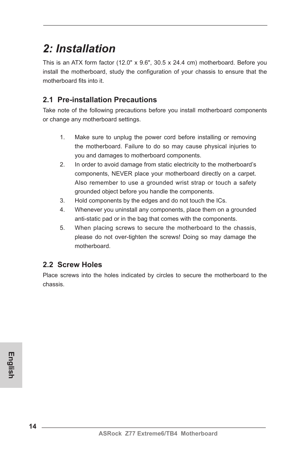 Installation | ASRock Z77 Extreme6__TB4 User Manual | Page 14 / 206