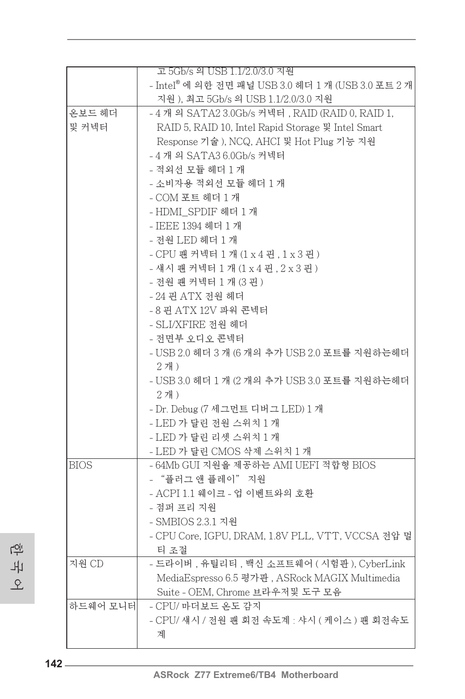 한 국 어 | ASRock Z77 Extreme6__TB4 User Manual | Page 142 / 206