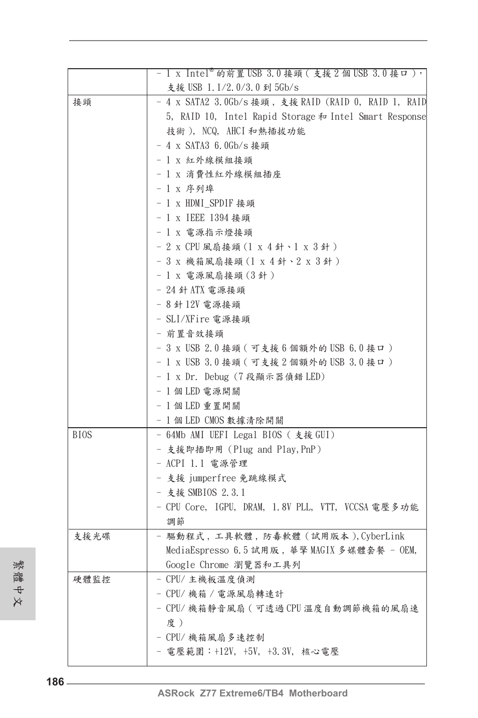 繁體中文 | ASRock Z77 Extreme6__TB4 User Manual | Page 186 / 206