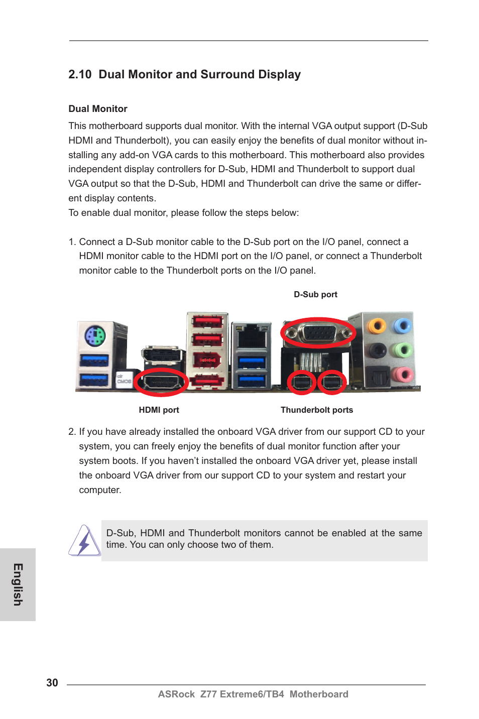 10 dual monitor and surround display, English | ASRock Z77 Extreme6__TB4 User Manual | Page 30 / 206