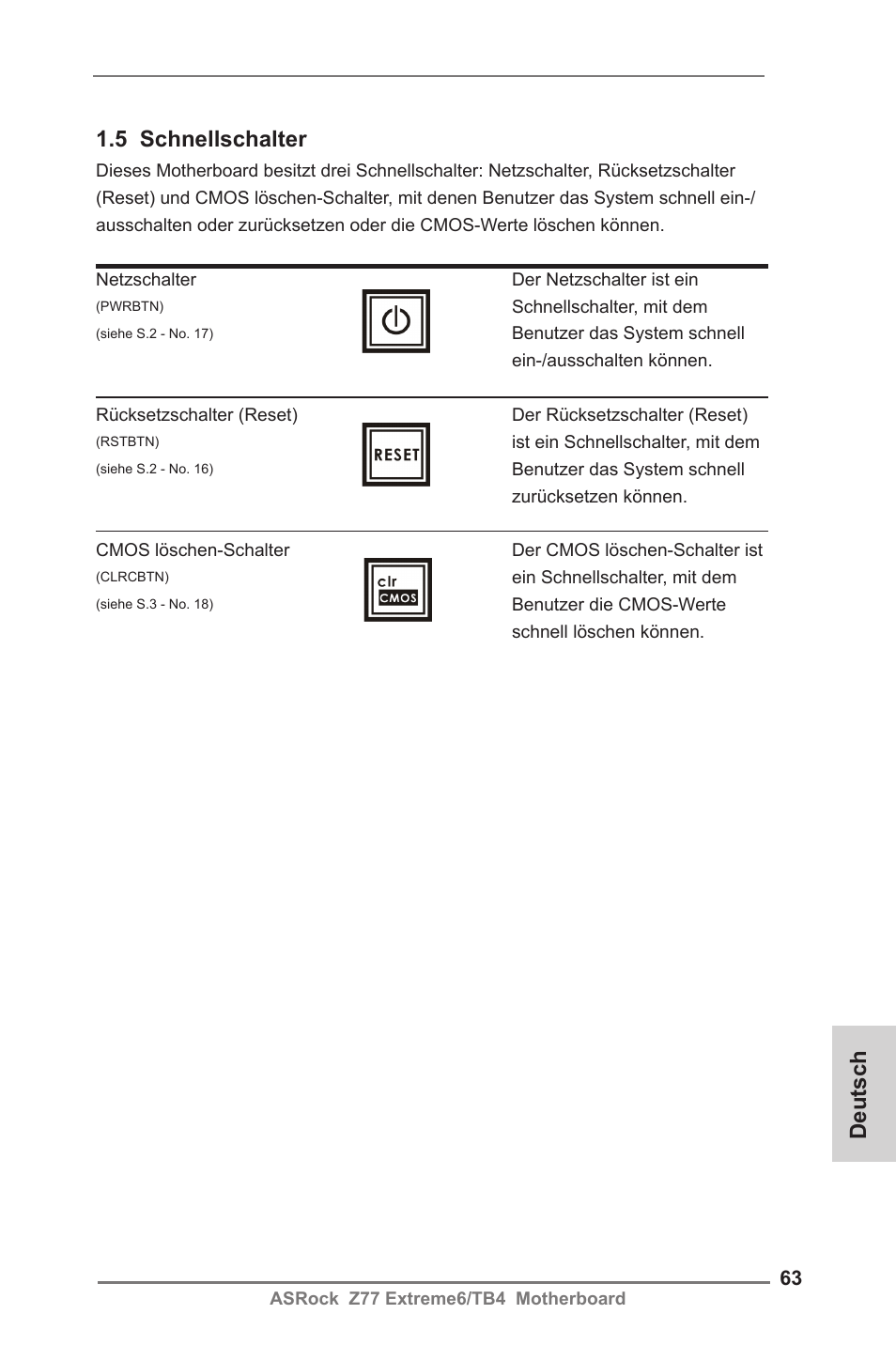 5 schnellschalter, Deutsch | ASRock Z77 Extreme6__TB4 User Manual | Page 63 / 206