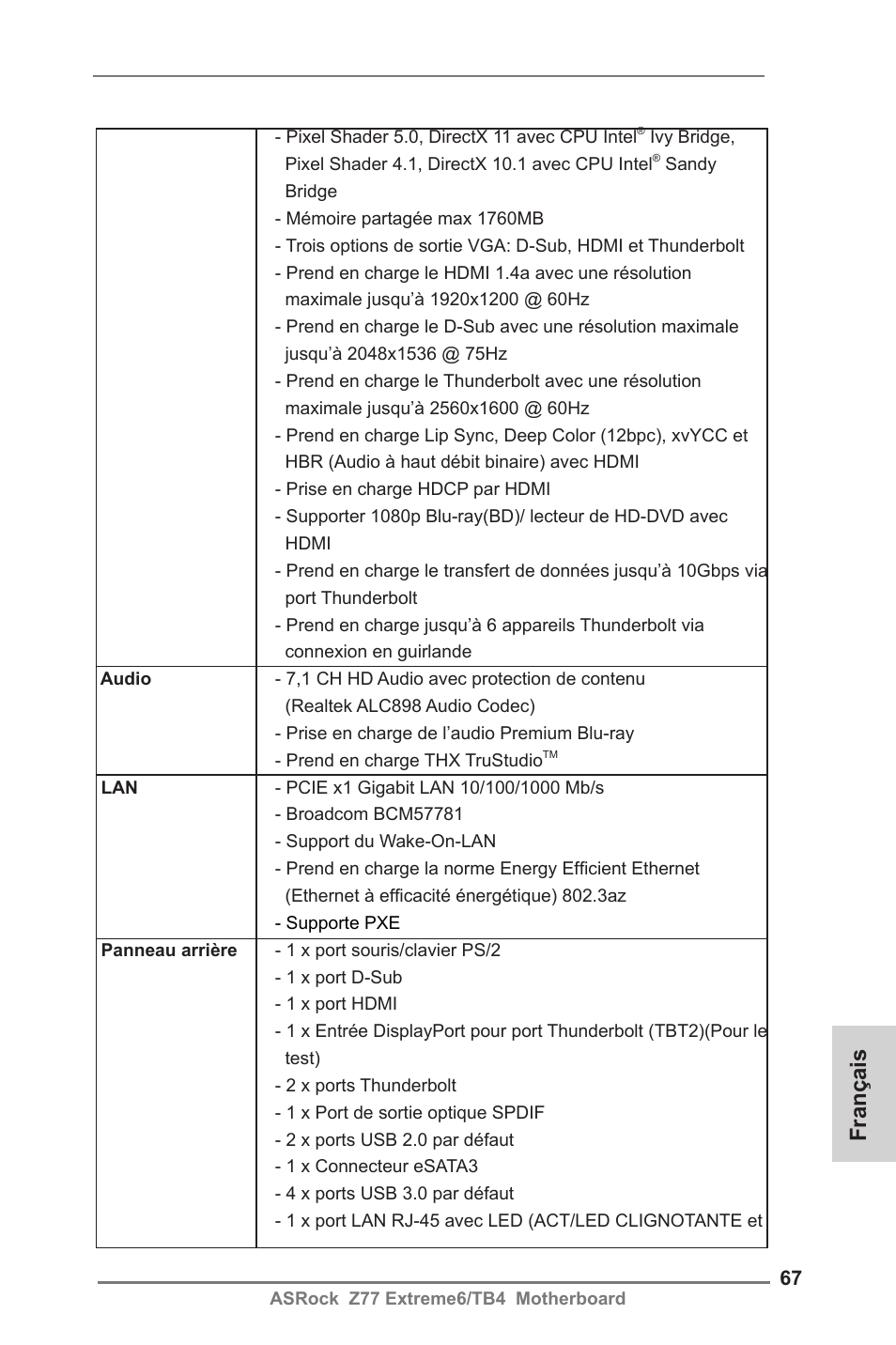 Français | ASRock Z77 Extreme6__TB4 User Manual | Page 67 / 206