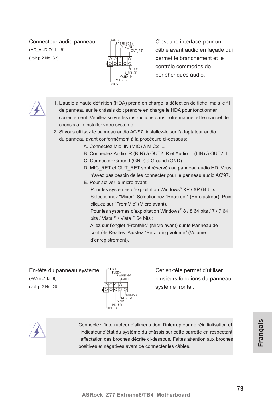 Français | ASRock Z77 Extreme6__TB4 User Manual | Page 73 / 206