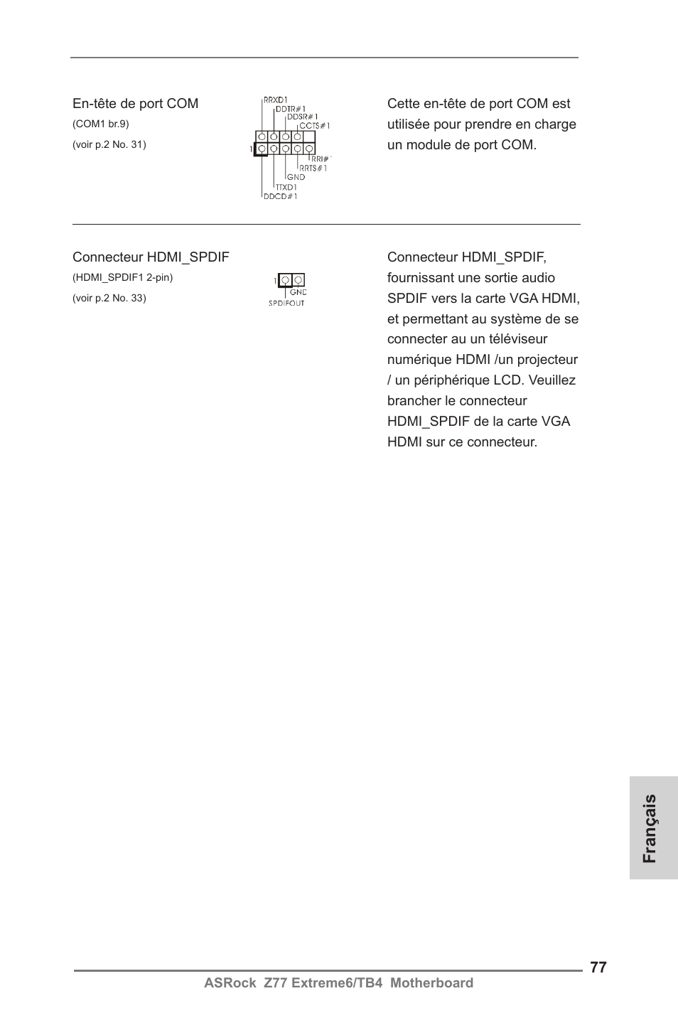 Français | ASRock Z77 Extreme6__TB4 User Manual | Page 77 / 206