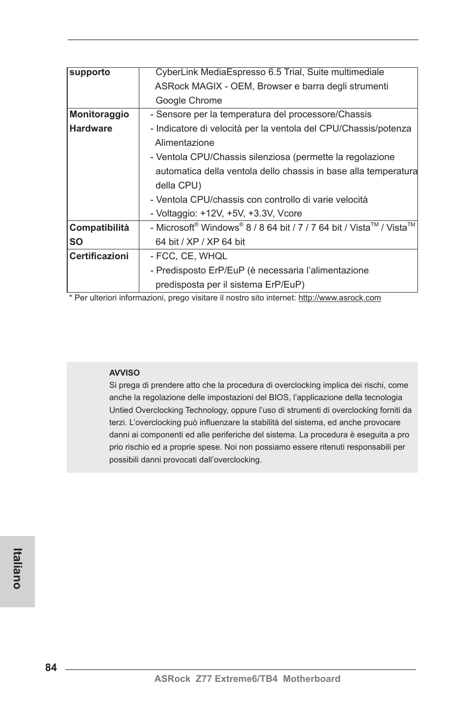 Italiano | ASRock Z77 Extreme6__TB4 User Manual | Page 84 / 206