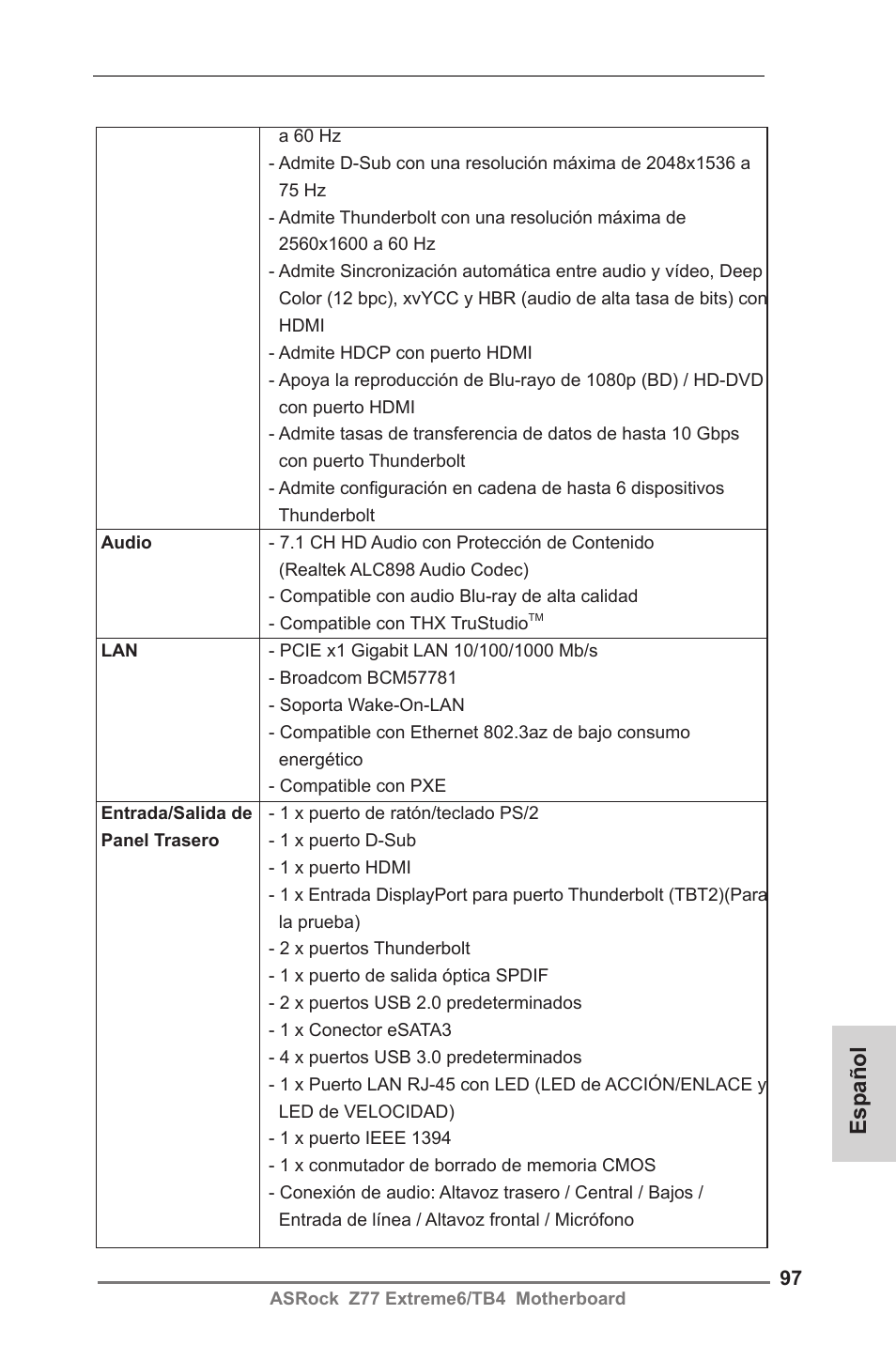 Español | ASRock Z77 Extreme6__TB4 User Manual | Page 97 / 206