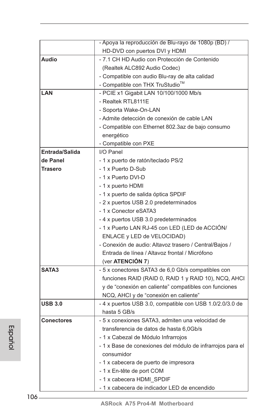 Español | ASRock A75 Pro4-M User Manual | Page 106 / 260
