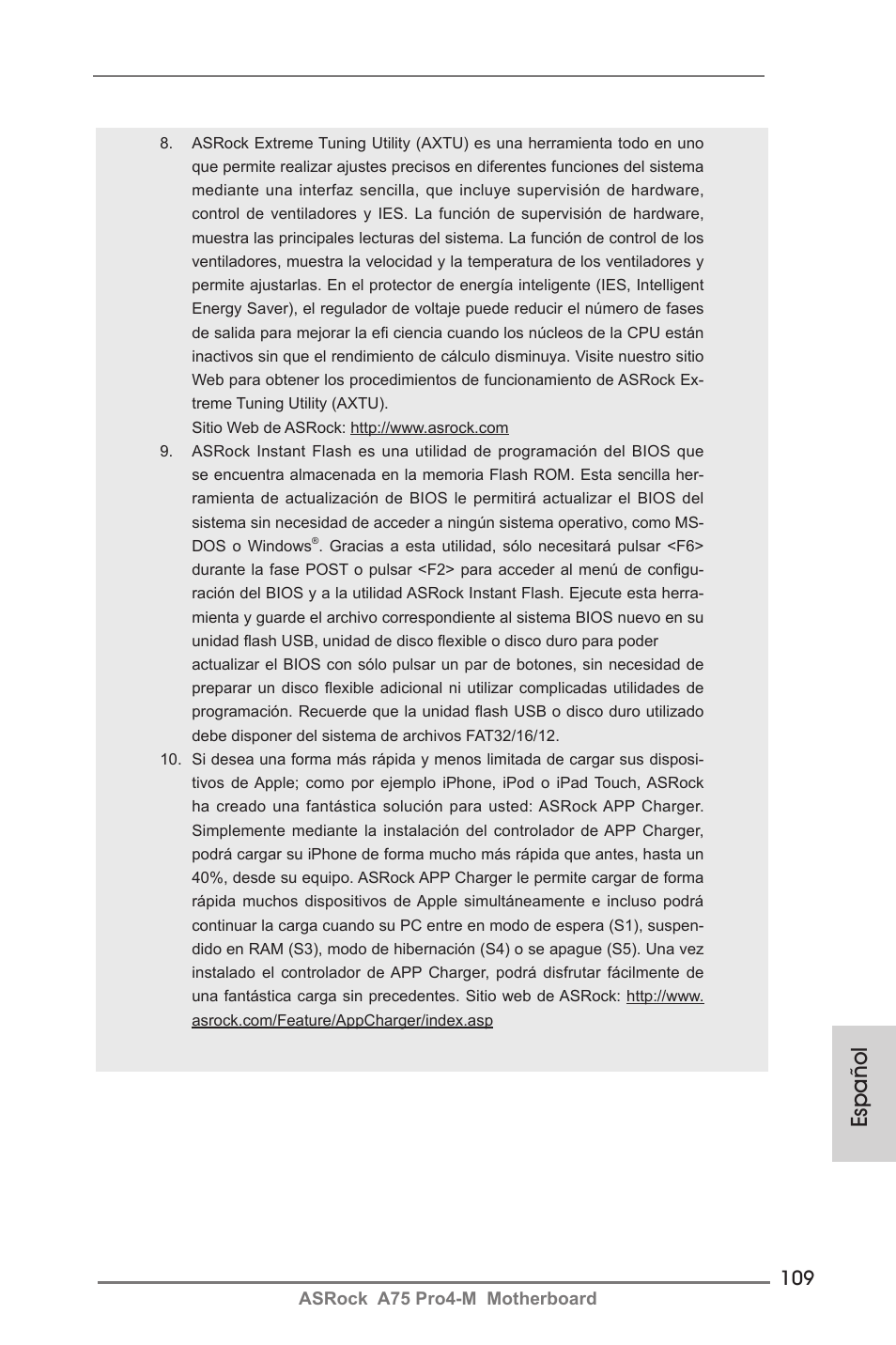 Español | ASRock A75 Pro4-M User Manual | Page 109 / 260