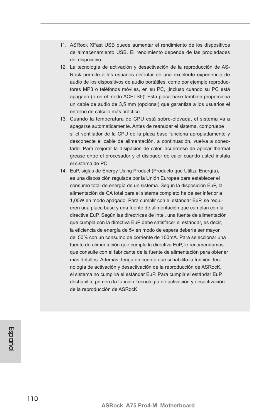 Español | ASRock A75 Pro4-M User Manual | Page 110 / 260