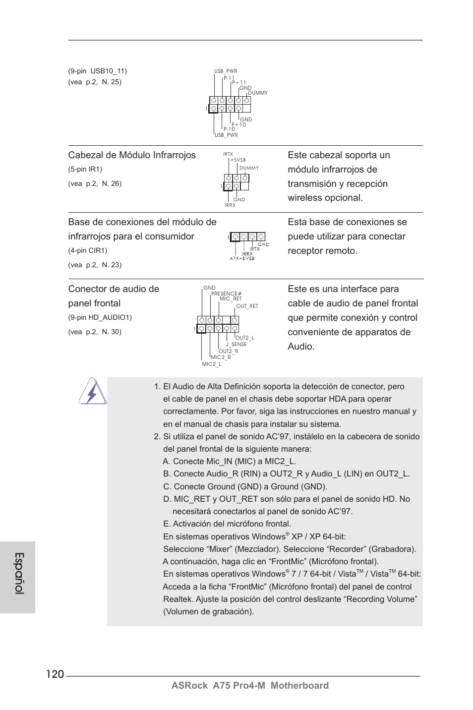 Español, Módulo infrarrojos de, Que permite conexión y control | Conveniente de apparatos de audio, Receptor remoto | ASRock A75 Pro4-M User Manual | Page 120 / 260