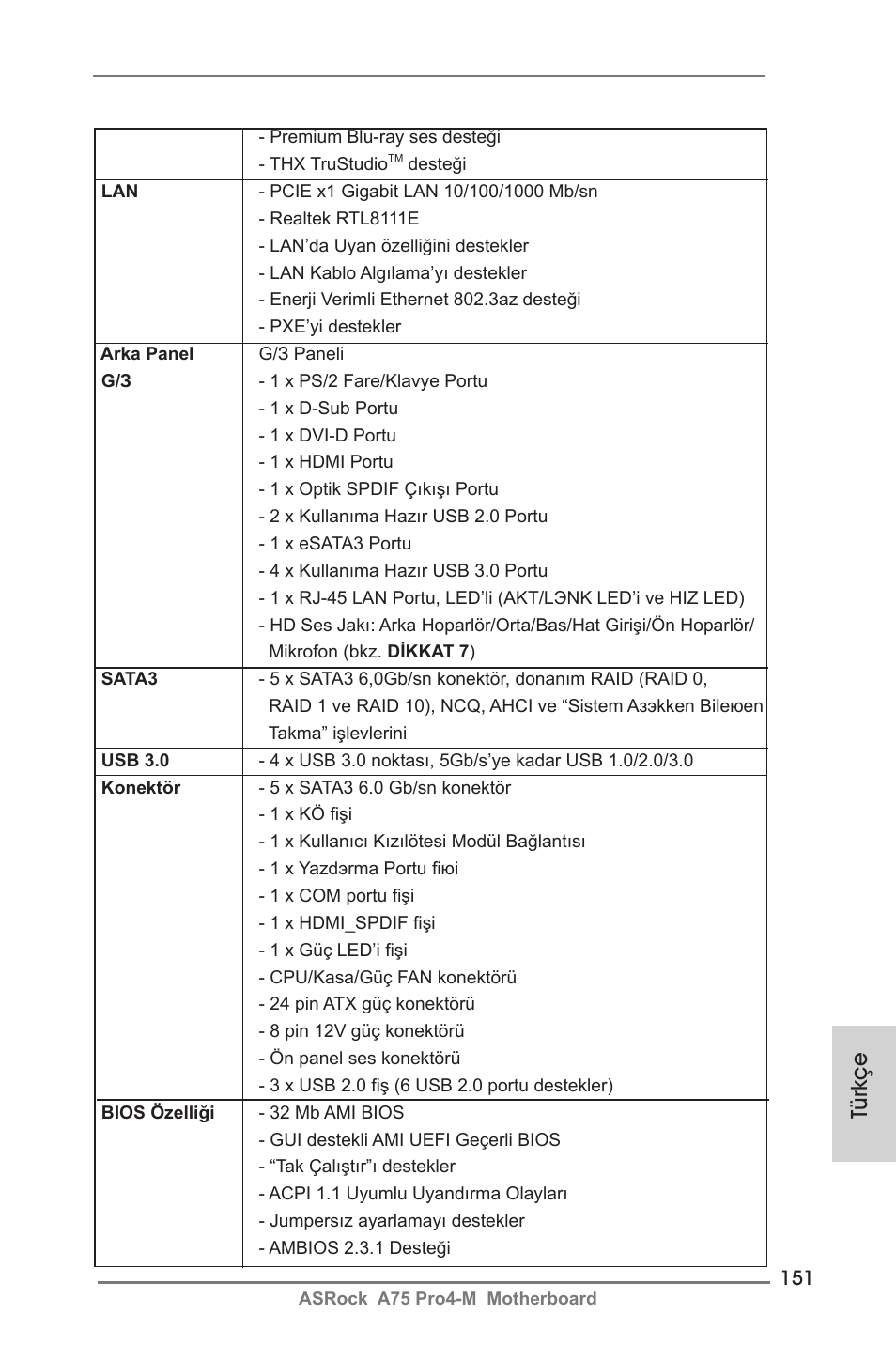 Türkçe | ASRock A75 Pro4-M User Manual | Page 151 / 260
