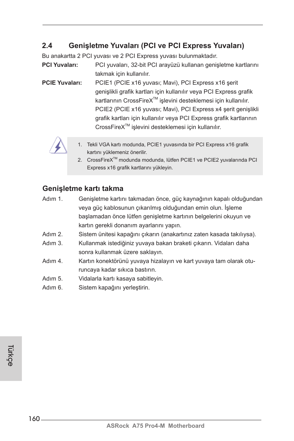 Türkçe genişletme kartı takma | ASRock A75 Pro4-M User Manual | Page 160 / 260