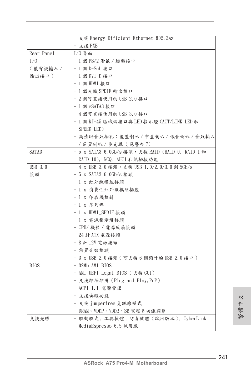 繁體中文 | ASRock A75 Pro4-M User Manual | Page 241 / 260
